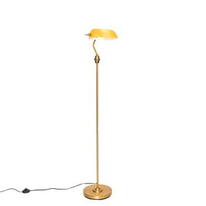 Klasická stojaca lampa na notára bronzová s jantárovým sklom - Banker vyobraziť