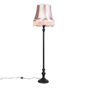 Stojaca lampa čierna s tienidlom v štýle babičky ružovej farby - Classico vyobraziť