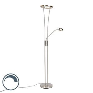 Moderná stojaca lampa oceľ a sklo vrátane LED s ramenom na čítanie - Divine vyobraziť