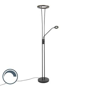 Moderná stojaca lampa čierna vrátane LED s ramenom na čítanie - Divine vyobraziť