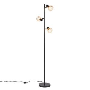 Stojaca lampa čierna s meďou 3-svetlo - Mesh vyobraziť