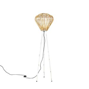 Rustikálna stojaca lampa trojnožka bambusová s bielou - Canna Diamond vyobraziť