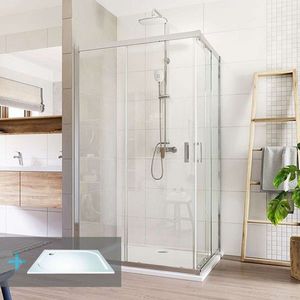 MEREO - Sprchovací set: LIMA, obdĺžnik, 100x80 cm, chróm ALU, sklo Číre, vanička z liatého mramoru CK82413KM vyobraziť