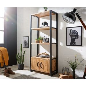 Regál Crompton 80x185 cm prírodné mango 3 priehradky 2 dvierka kov vyobraziť