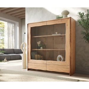 Vitrína Live Edge 140x150 cm přírodní akácie 2 dvířka 2 šuplíky masiv vyobraziť