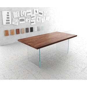 Jedálenský stôl Edge 200x100 cm XL podstavec z akáciového hnedého skla vyobraziť