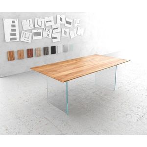 Jedálenský stôl Edge 200x100 cm prírodná akáciová sklenená podnož vyobraziť