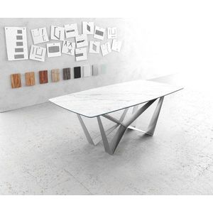 Jídelní stůl na hraně ve tvaru lodi 200x100cm Laminam® Keramická bílá vyobraziť