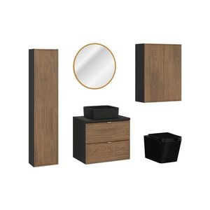 Koupelnová sestava s deskou, skříňkami umyvadlem, zrcadlem a toaletou Talia Casella 60 cm černý mat/dub casella vyobraziť