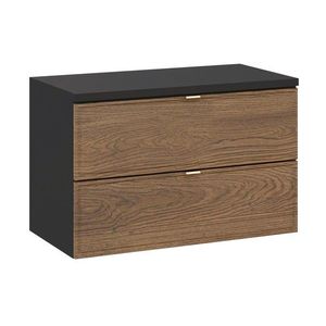 Závěsná skříňka pod umyvadlo Talia Casella s deskou 80 cm černý mat/dub casella vyobraziť