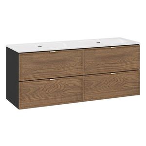 Závěsná skříňka Talia Casella Sky se zápustnými umyvadly 120 cm černý mat/dub castella vyobraziť