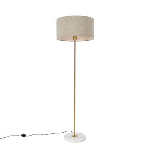 Moderná stojaca lampa mosadz s tienidlom z boucle taupe 50 cm - Kaso vyobraziť
