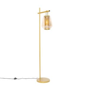Art Deco stojaca lampa zlatá s jantárovým sklom - Kevin vyobraziť