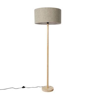 Rustikálna stojaca lampa drevo s tienidlom z bouclé taupe - Mels vyobraziť