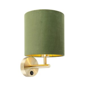 Elegantná nástenná lampa zlatá so zeleným zamatovým tienidlom - Matt vyobraziť