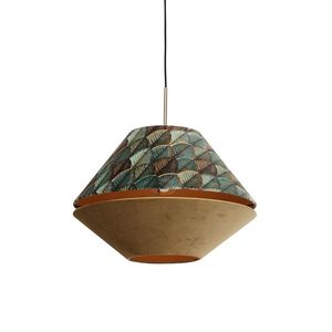 Moderne hanglamp brons met dubbele velours kap blad dessin en beige - Combi 1 vyobraziť