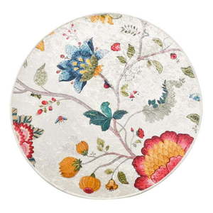 Sivá zamatová kúpeľňová predložka ø 100 cm Vintage Flower – Foutastic vyobraziť