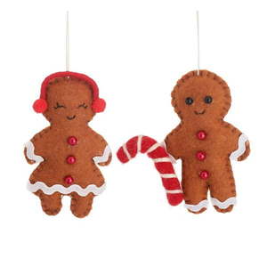 Textilné ručne vyrobené vianočné ozdoby v súprave 2 ks 10 cm Gingerbread Couple – Sass & Belle vyobraziť