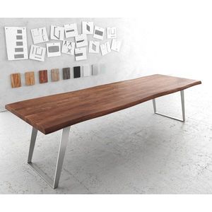 Jedálenský stôl Edge 300x100cm XL akáciová hnedá nerezová oceľ vyobraziť