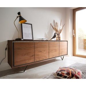 Komoda Stonegrace 200 cm akáciová hnedá kamenina 4 dvierka podstavec vyobraziť