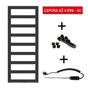 HOPA - Akční set: radiátor GLASGOW černá barva + ventil HYBRID + topná tyč PATRONA - Barva - Černá , Doporučená topná tyč - 600 W, Rozměr A - 50 cm, Rozměr C - 125 cm, Skutečný rozměr radiátoru - 500 x 1250 mm RADGLA501331HT vyobraziť