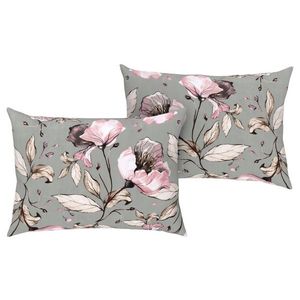 LIVARNO home Obliečky na vankúš zo saténového mikrovlákna, 80 x 40 cm, 2 kusy (kvety/zelená) vyobraziť