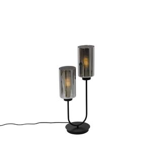 Art Deco stolná lampa čierna s dymovým sklom 2-svetlo - Laura vyobraziť