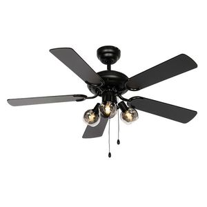 Stropný ventilátor čierny s drevom a ťahovým spínačom 3-svetlo - Mistral Vidro vyobraziť