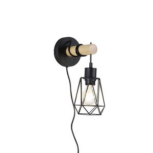 Rustikálna nástenná lampa čierna s drevom - Dami Frame vyobraziť