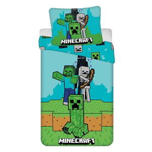 Zelená/modrá bavlnená detská obliečka na jednolôžko 140x200 cm Minecraft "Mobs Here" – Jerry Fabrics vyobraziť