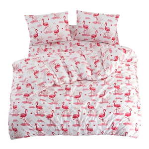 Biele/ružové obliečky na jednolôžko/predĺžené s plachtou/3-dielne 160x220 cm Flamingo – Mila Home vyobraziť