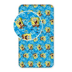 Modrá napínacia bavlnená detská plachta 90x200 cm Sponge Bob "Blue" – Jerry Fabrics vyobraziť