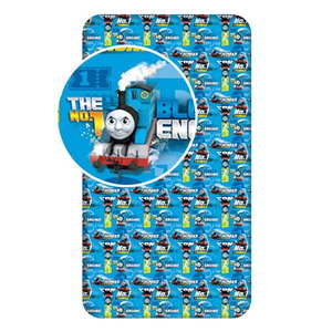 Modrá napínacia bavlnená detská plachta 90x200 cm Thomas the Tank Engine – Jerry Fabrics vyobraziť