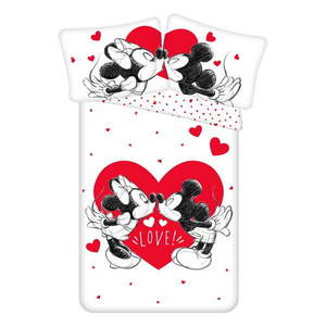 Červená/biela bavlnená detská obliečka na jednolôžko 140x200 cm Mickey and Minnie "Love" – Jerry Fabrics vyobraziť