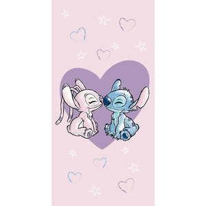 Ružová bavlnená detská osuška 70x140 cm Lilo and Stitch "Love" – Jerry Fabrics vyobraziť
