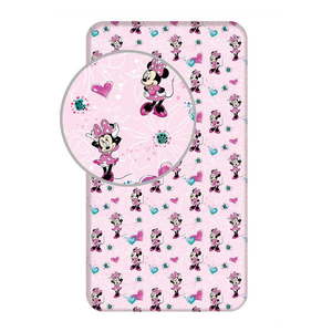 Ružová napínacia bavlnená detská plachta 90x200 cm Minnie "Flowers" – Jerry Fabrics vyobraziť