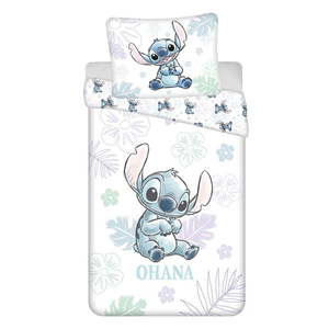 Biela bavlnená detská obliečka na jednolôžko 140x200 cm Lilo and Stitch "Ohana White" – Jerry Fabrics vyobraziť