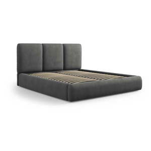 Sivá čalúnená dvojlôžková posteľ s úložným priestorom s roštom 160x200 cm Brody – Mazzini Beds vyobraziť