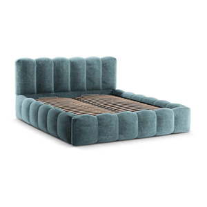 Modrá čalúnená dvojlôžková posteľ s úložným priestorom a roštom 180x200 cm Lupine – Micadoni Home vyobraziť