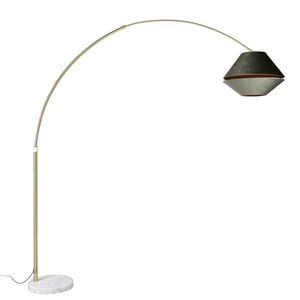 Mosadzná oblúková lampa s bielym a dvojitým zamatovým tienidlom zelená - XXL vyobraziť