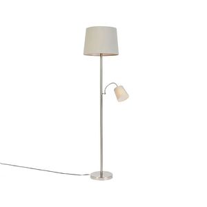 Klasická stojaca lampa oceľ s šedou kapotou a lampou na čítanie - Retro vyobraziť