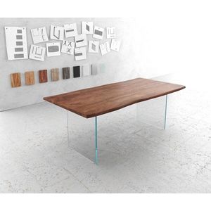 Jedálenský stôl Edge 200x100 cm akáciová hnedá sklenená podnož vyobraziť