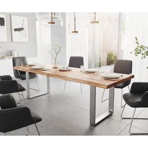 Jedálenský stôl Edge 260x100 XL Akácia prírodná nerezová oceľ úzka vyobraziť