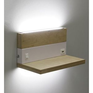 Drevená nástenná lampa + biela s poličkou LED 4000k vyobraziť