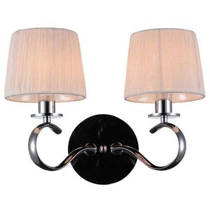 Dvojitá chrómová nástenná lampa s bielym látkovým tienidlom Clara vyobraziť