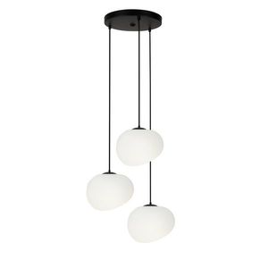 Závesná lampa STONES v japonskom štýle - okrúhla základňa s 20 cm tienidlami v tvare kameňa - moderné osvetlenie obývačky 3x E27 vyobraziť