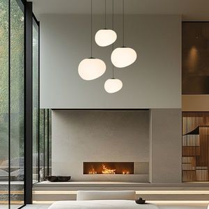 Závesná lampa STONES 30 cm v japonskom štýle - s bielym tienidlom inšpirovaným organickým kameňom - minimalistické stropné osvetlenie do obývačky E27 vyobraziť