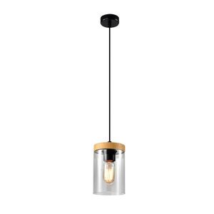 Závesná lampa Wels 1X40 čierna s dreveným dymovým tienidlom vyobraziť