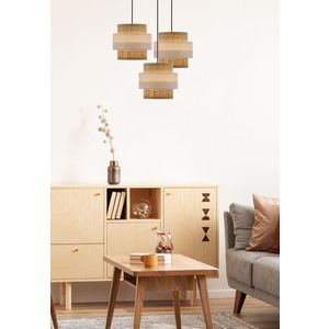 Závesná lampa z ratanu, čierna, tanier, 3x40w, tienidlo e27, biela+krémová vyobraziť