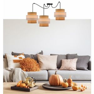 Závesná lampa z ratanu 3x40W tienidlo biele+krémové vyobraziť